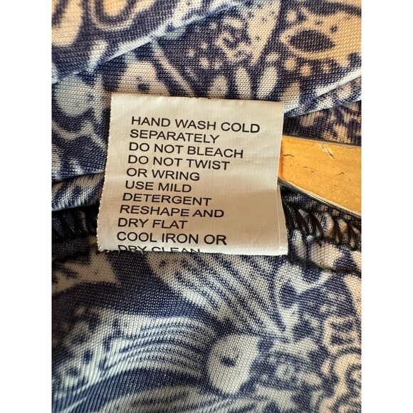 Woman Navy Blue White Paisley Maxi Dress Boho Medallion Bandanna Print Summer 1X - Picture 8 of 11